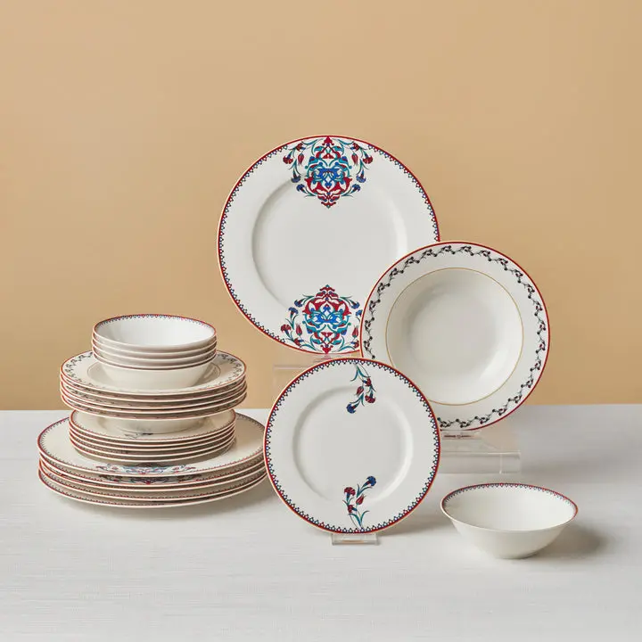 Karaca Nakkas 24-Piece Bone China Dinnerware Set for 6, White & Multicolor