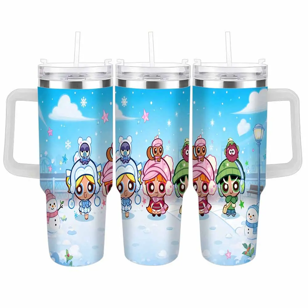40oz/30oz Winter Cartoon Friends Vacuum Insulated Stainless Steel Tumbler, Cute Aesthetic Snowman , Double Wall, Large Handle, Leak Proof Travel Cup for Outdoor Sports, Office Use, Holiday Gift