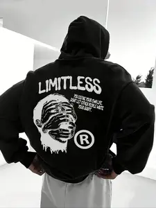 Men's Plus Size Casual Slogan Print Hoodie, Fall Winter Loose Fit Comfortable Sweatshirt, Stylish Daily Wear for Men, Graphic Print Hoodie