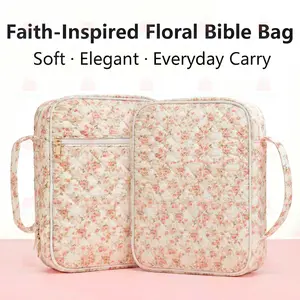 Quilted Floral Bible Carrying Case for Women | Soft Padded Scripture Bag with Sturdy Handle & Front Zipper Pocket | Aesthetic Christian Study Organizer Spring 2026 Easter Essentials Church Accessories