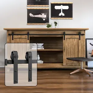 Super Mini Sliding Barn Door Cabinet Hardware Kit for Single Door, TV Stand Cabinet Hardware, Small Wardrobe Cabinet Hardware, J-Shape Hanger Sliding Hardware, Smooth Glide Barn Door Hardware