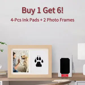 Pet Paw Print Kit, 4-Pcs Ink Pads + 2 Photo Frame, Mess-Free Paw Print Stamp Pad for Dogs & Cats, Clean Touch Ink Pad, Dog Paw & Nose Print Kit, Keepsake Gift For Dogs And Cats, Memorial Gift,  Memorials imprint card, Pet Print Photo Frame Kit