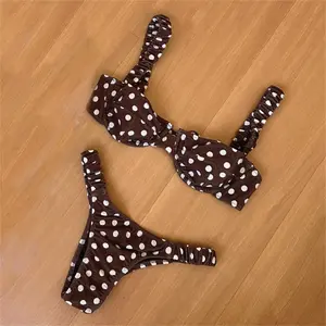2026 new polka dot color-block mini bikini two-piece set—fashionable, sexy, bust-lifting women’s two-piece swimsuit set for summer casual vacations, beachwear/swimsuit, and hot spring wear