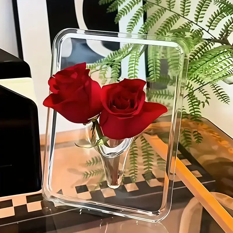 Creative Transparent Frame Vase, Acrylic Floating Flower Arranger, Modern Minimalist Desk Decor, Hydroponic Plant Container, Home Decoration Gift