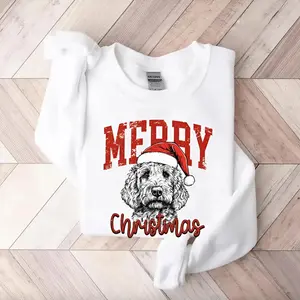 Youth and Adult Merry Christmas Labradoodle Sweatshirt, Cute Dog Lover Holiday outfit, Santa Hat Dog shirt, Xmas Gift for Dog Lovers, Unisex Winter Top, funny shirt, Trending tee, youth clothing, gift for son and daughter, Family outfit, christmas shirt
