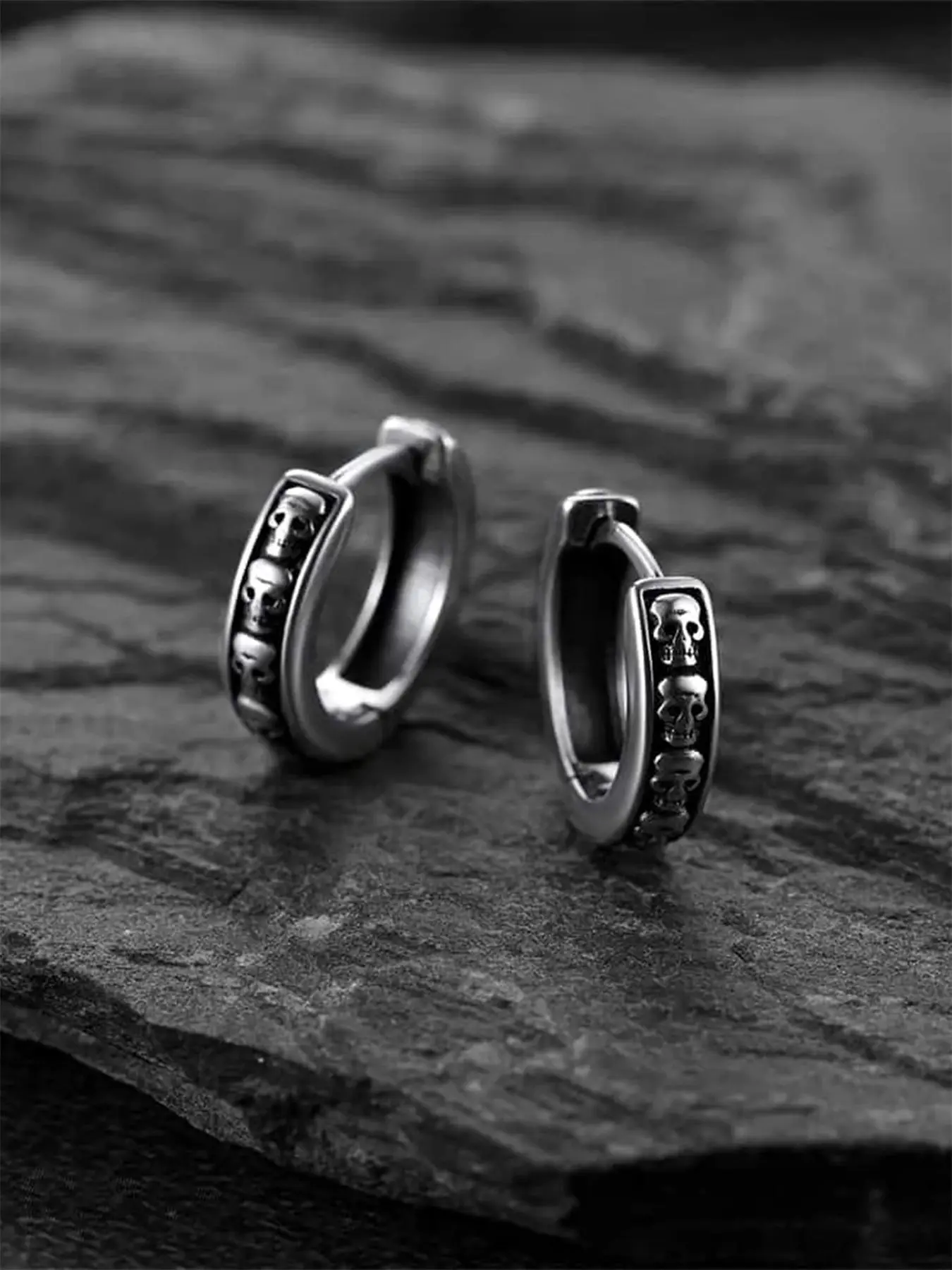 Men's Punk Style Hoop Earrings, 1 Pair Skull Decor Hip Hop Earrings for Party, Daily Clothing Decor, Fashionable Earrings, Trendy All-match & Exquisite Jewelry for Birthday Gift, High Quality Earrings, Earrings Hoops