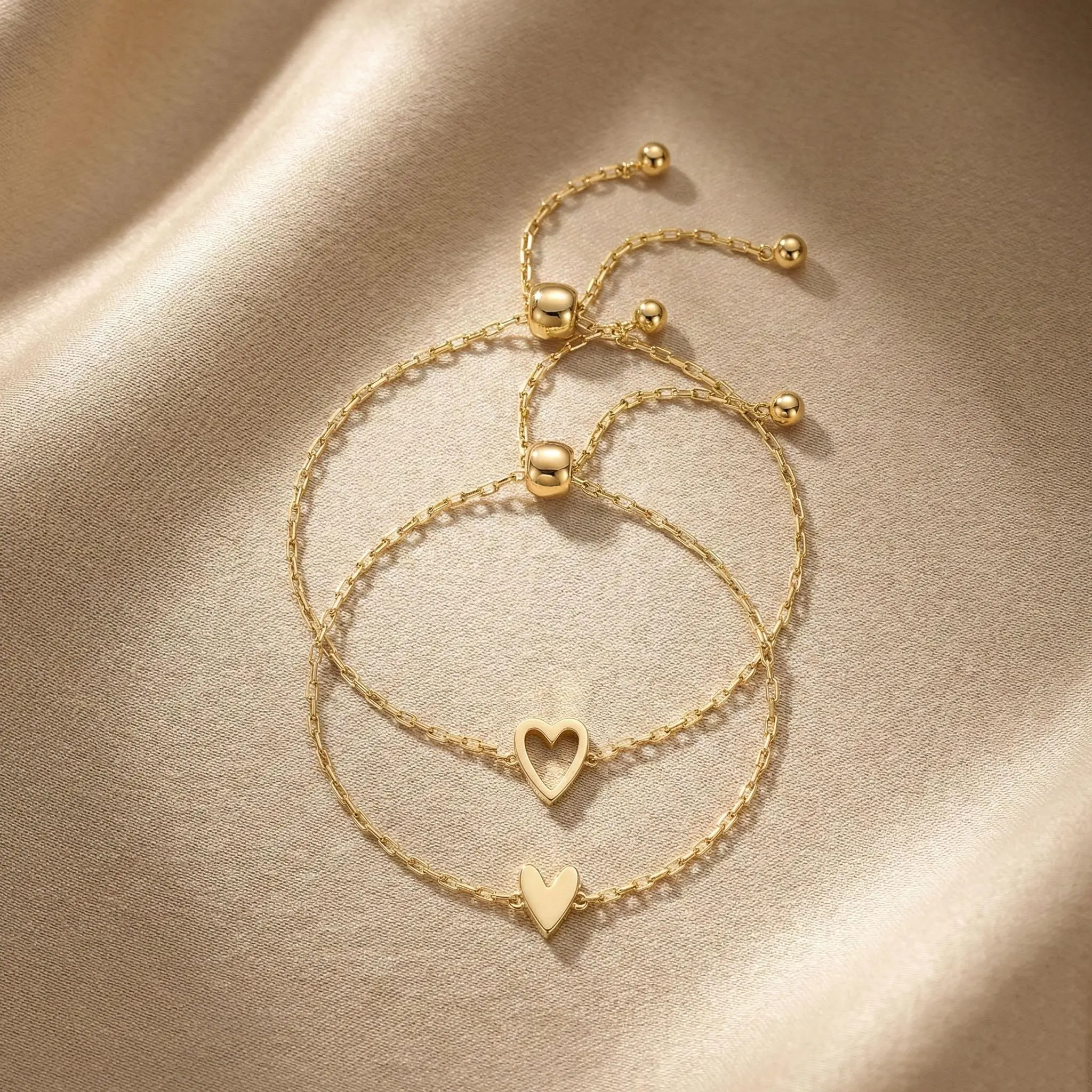 Glamour Lee Matching Heart Bracelets for Women – Heart Charm and BFF Friendship Styles Simple ins style for girlfriends Adjustable Gold Silver Bow Bracelet