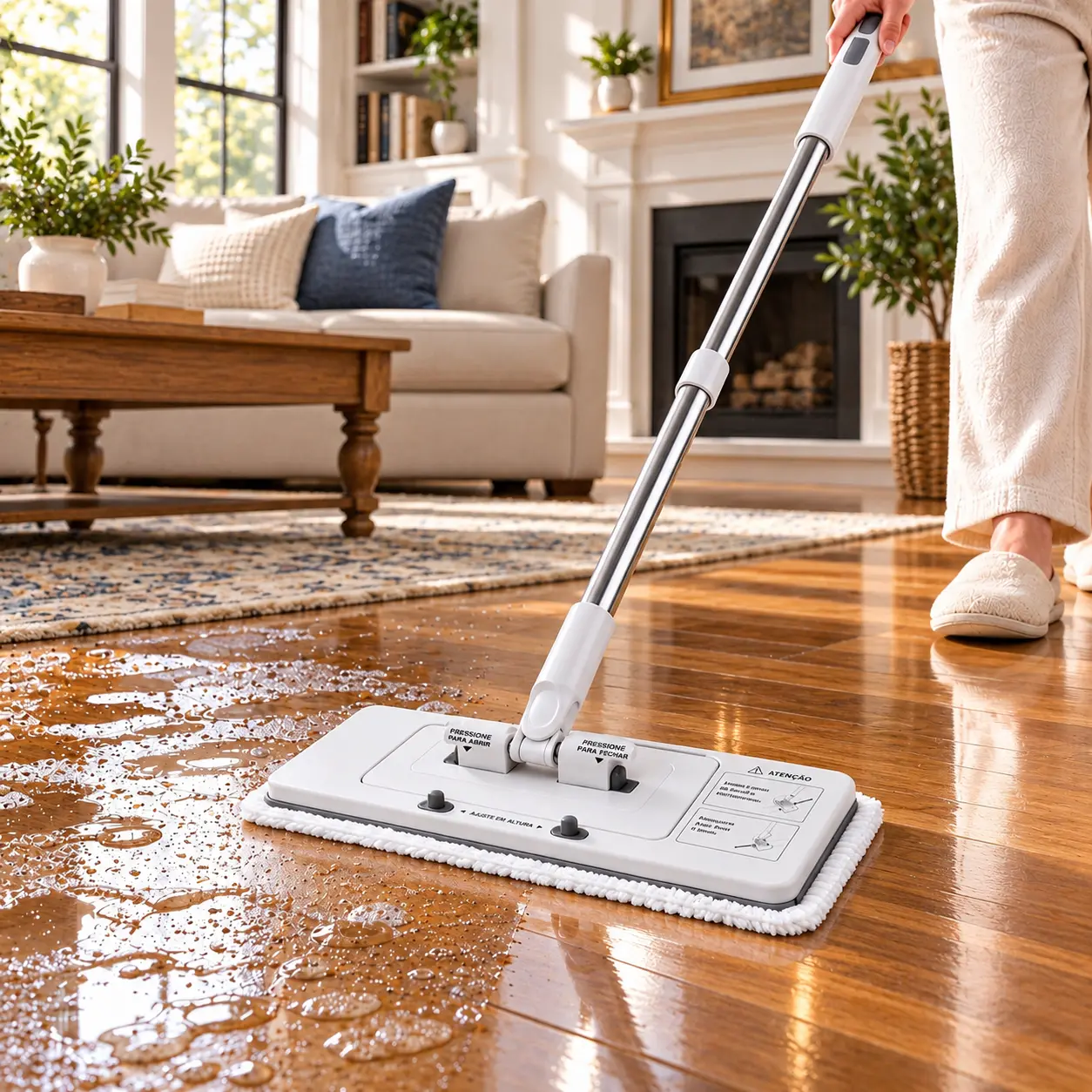 Self Cleaning Flat Mop with Hands-Free Eject System, 360° Spin Mop Head with Stainless Steel Handle, Microfiber Refills for Kitchen Bathroom Floors