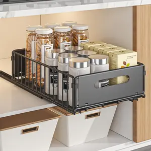 Kitchen Cabinet Spice Rack Organizer, 2 Counts Durable Pull Out Spice Racks, Kitchen Shelf with Sliding Storage Drawer, Kitchen Accessories