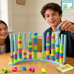 2 Pack Color Matching Challenge Game, Fast Pattern Match Ring Stacking Puzzle Stack Games, 2-4 Players, Family Board Game for Kids & Adults, Birthday Easter Christmas Party Gifts for Boy & Girl