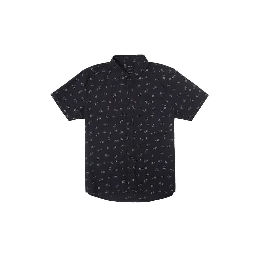 RVCA Men's That'll Do Slim Fit Printed Short-Sleeve Oxford Top, Stretch Cotton-Blend Button-Front Shirt with Chest Pocket, Fabric