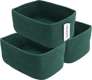 Small Woven Baskets 12"X8"X5" Decorative Rope Bins for Organizing Shelves, Closets, and Toys, Empty Gift Baskets, Cute Organizer Basket for Home and Office (dark green, regular)