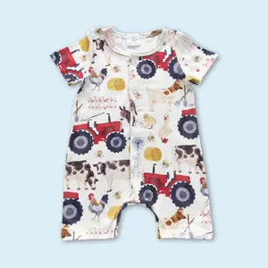 Cow chicken animal duck tractor baby boy short sleeve kids farm romper