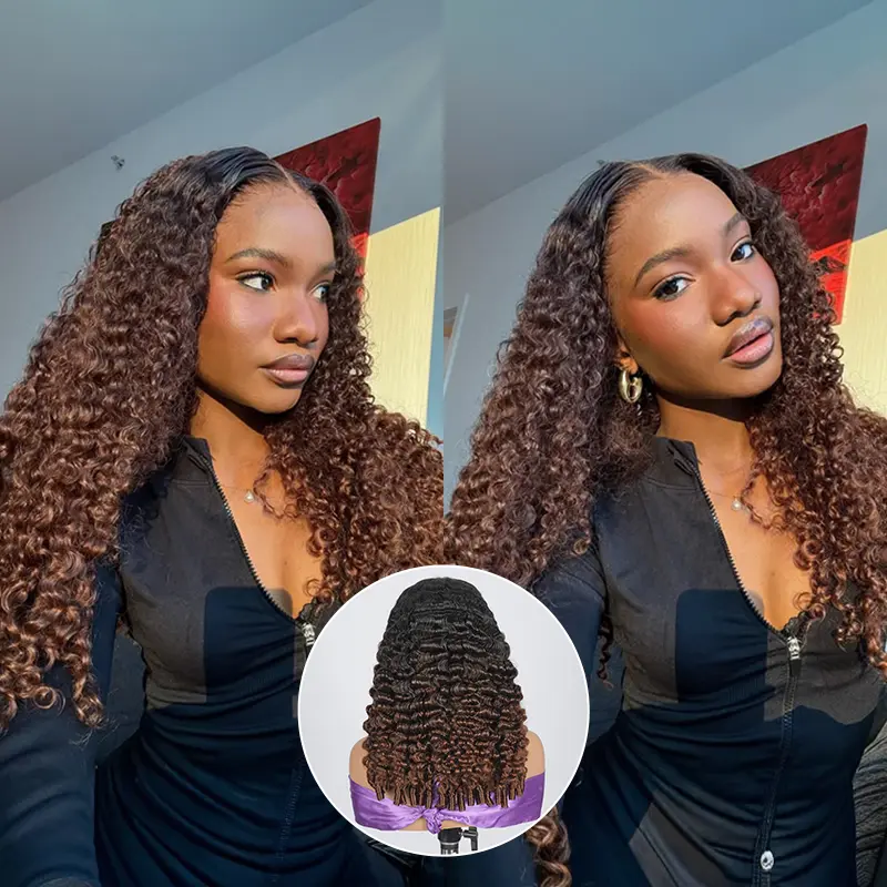 Asteria Hair Ombre Color Burmese Curly Glueless 5×7 Lace Closure Human Hair Wigs Pre Cut Lace Pre Everything Ready To Go Wig