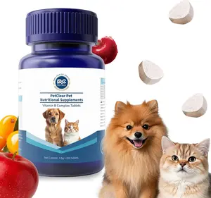 PetClear Vitamin B Complex Tablets for Dogs & Cats, Chicken-Based B1 B2 B3 B5 B6 B7 B9 B12, Energy Skin Fur & Digestion Support, 200 Count
