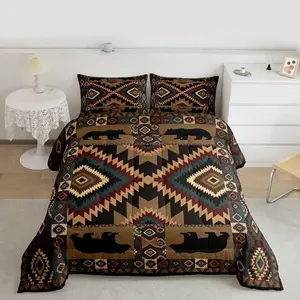 Rustic Cabin Comforter Farmhouse Lodge Bear Bedding Set,Vintage Southwestern Bedding for Kids Teens Western Hunting Wildlife Duvet Insert Room Decor Bear Cabin Decor