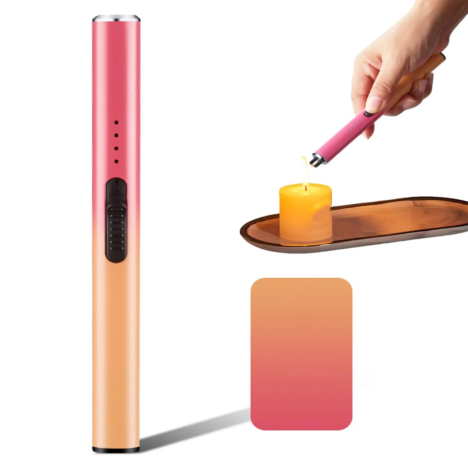 【Summervibes】Windproof Flameless Electric Lighter, Electric Arc Flameless USB Lighter, Rechargeable BBQ Candle Lighter with Safety Lock and USB Fast Charging Data Cable (Orange)