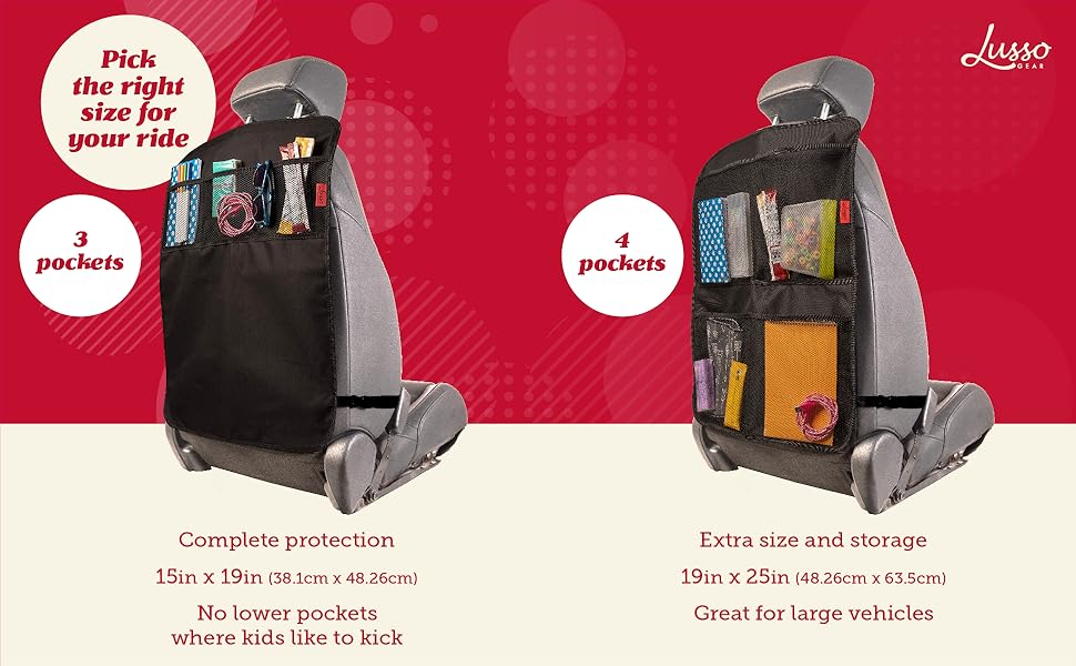 Black Oxford Fabric Car Seat Back Protectors (2-Pack) - Waterproof Backseat Covers with Snap Straps, Durable, Easy to Clean, Adjustable Universal Fit, 3 Mesh Pockets for Families on the Go, Practical Storage