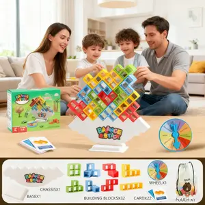 32 Pcs/Set Balance Tower Games, Tower Stack  with Wobbly Base, Family Party Board Game for Tabletop, Travel, Christmas Gifts - Party Game Night, Birthday Party, Family Game Nights,Stacking Game for Kids Teens & Adults