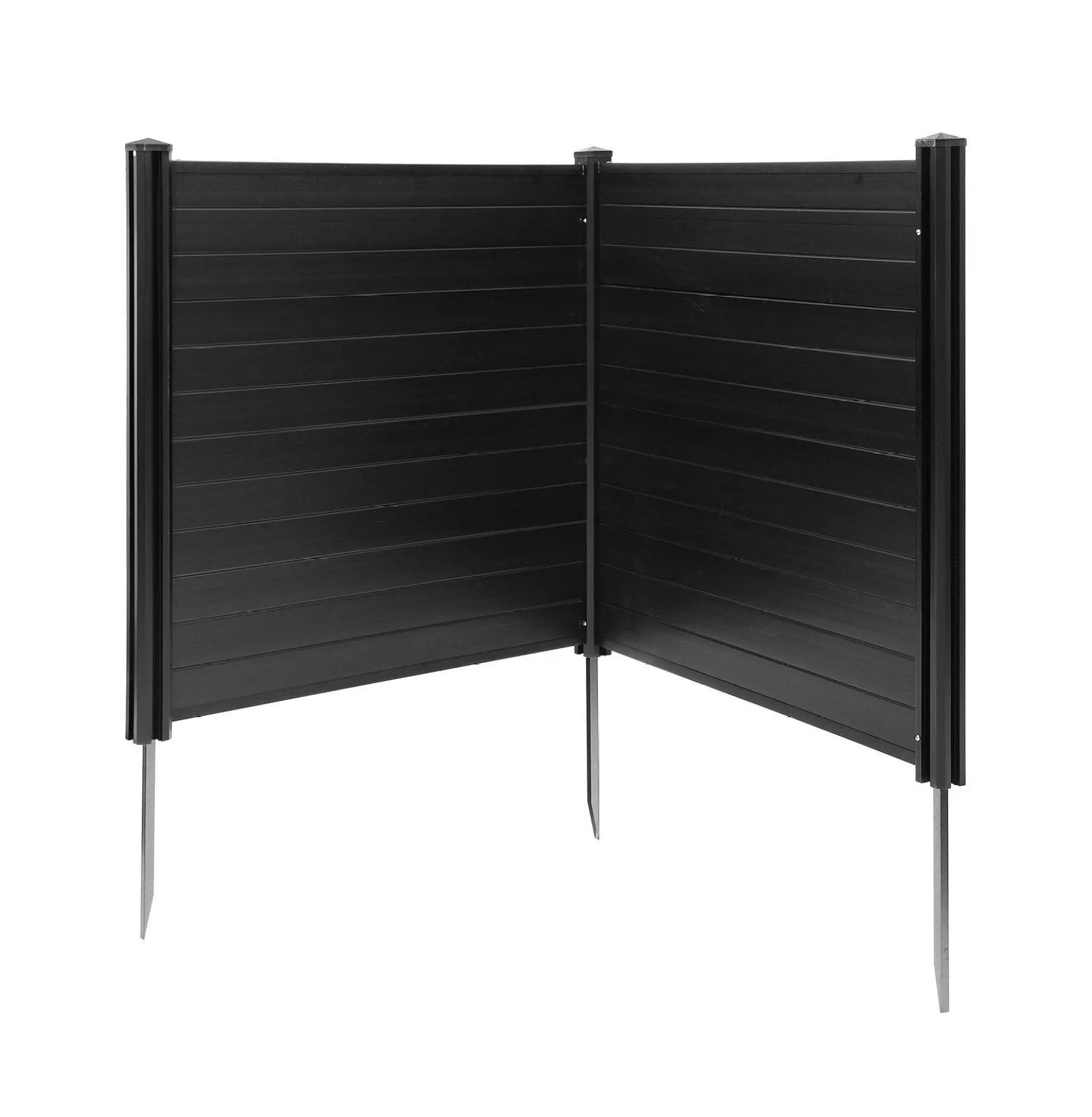 Outdoor Privacy Screen 2-Panel, 48x48in AC Fence, 27.6in Stakes, Pool Equipment Cover, Vinyl Privacy Fence Black Default