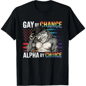 TLXT 100% Cotton Printed Street-Style T-Shirt Gay By Chance Alpha Choice Funny Meme Wolf Alpha LGBTQ T-Shirt Eat Sleep Goon Repeat