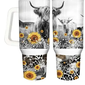 40oz Sunflower Cow Tumbler - Perfect Drinkware for Animal Lovers tumbler gift cup
