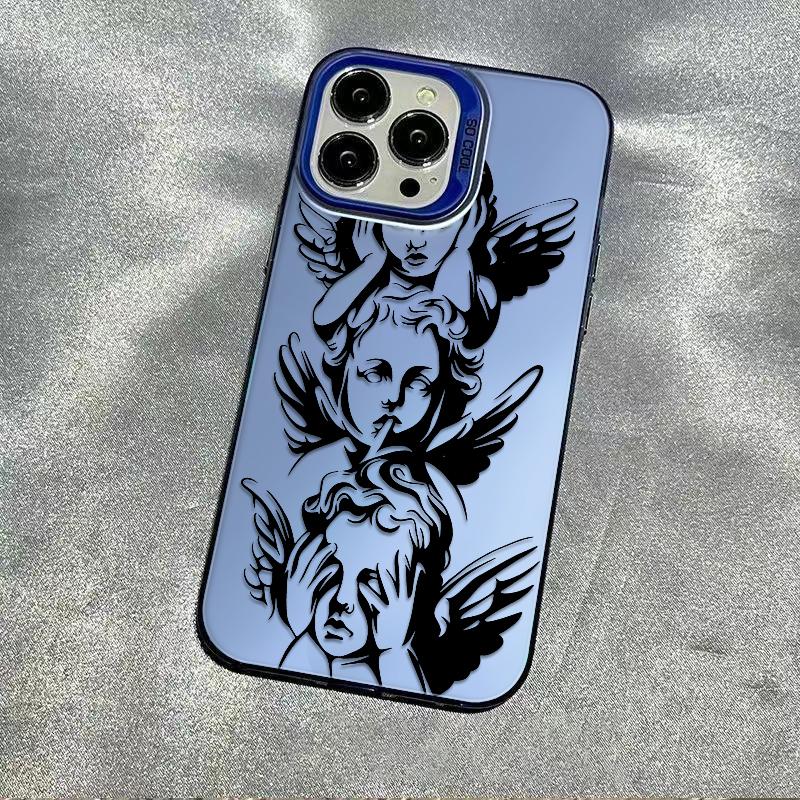 Unique Three Wise Angels Patterns Phone Case Featuring The Iconic See No Evil Hear No Evil Speak No Evil Angel Motif Merging Classic Baroque Art With Mysterious Spiritual Vibe For iPhone 17.16.15.14.13.12.11.X.XS.XSMAX.XR.8.7