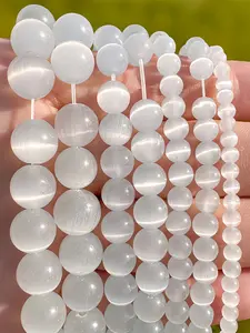 Chic White Cat's Eye Stone Beads 4/6/8/10mm Threaded Beads - Natural Spacer Beads for DIY Jewelry Making, Bracelets & Earrings Craft Supplies
