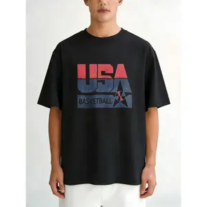 USA Basketball T-Shirt Black USA Basketball Logo Print Casual Streetwear For Men