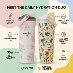 Owala FreeSip 30oz/900ml Water Bottle 2-Pack Bundle – Azalea 13 Masters Golf Limited Edition & Sway Mother’s Day Garden Insulated Stainless Steel Bottles New