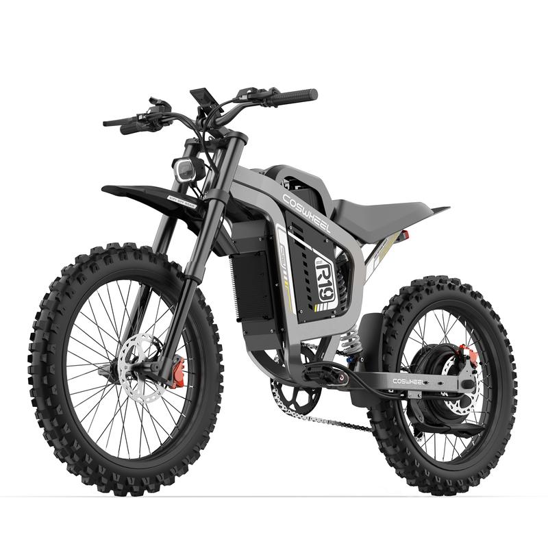 COSWHEEL R19 Adult Electric Bike 6000W 72V 40AH 19 Inch Tires 50MPH 125 Miles Range, frenos de disco hidráulicos duales, suspensión completa,Off-Road Electric Bike for Teenagers Snow Mountain.