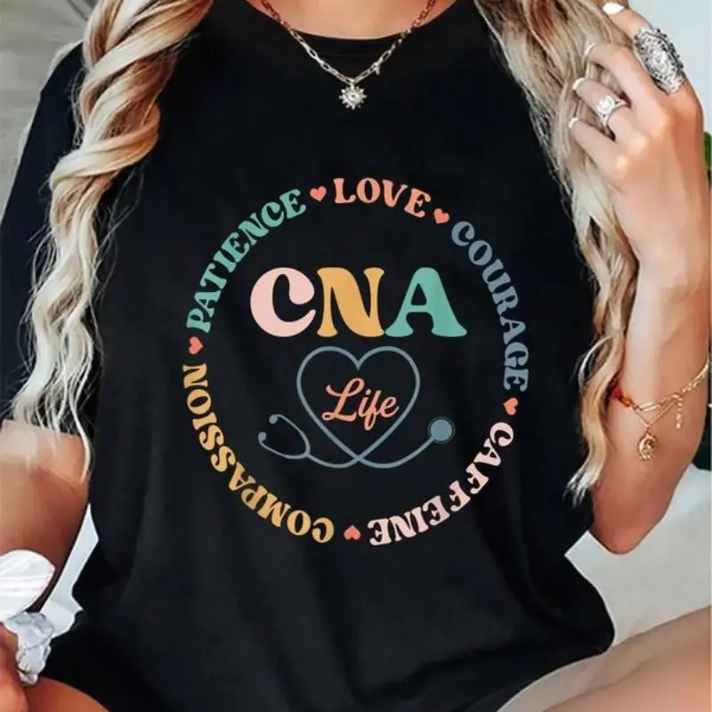 100% Cotton CNA Life Shirt CNA Certificated Nursing Assistant T-Shirt Casual Short Sleeve Shirt