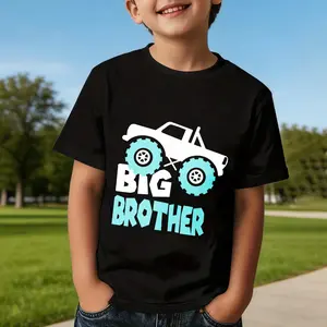 Big Brother Shirt for Toddler Baby Boy Big Bro Announcement T-Shirt Graphic Tee Crewneck Short Sleeve Shirt for 2-10 Years with Alphabet Monster Truck Pattern