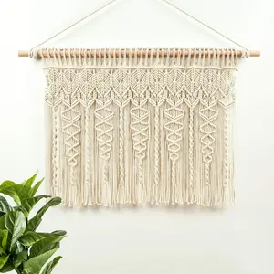 Decor Boho Macrame Textured Cotton Valance, 40" W x 30" L, Neutral - Boho Kitchen Curtains & Wall Decor - Macrame Valance - Bathroom Window Curtains