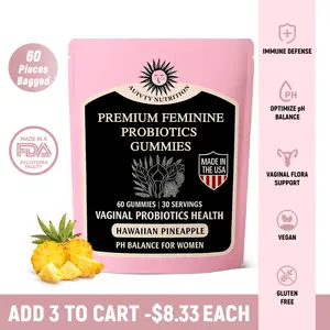 Auvity Nutrition Premium Feminine Probiotics Gummies for Women's Health & Wellness Immune Support Vegan Gluten-free Halal Hawaiian Pineapple Healthcare Supplement