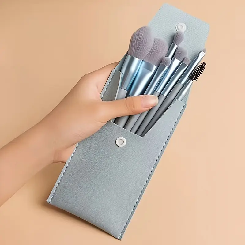 8-Piece Mini Makeup Brush Set, Soft Bristles Portable Travel Kit, Beginner Beauty Tools, Blue Eyeshadow Blush Lip Brushes, Gift for Girls, Cosmetic Brush Set, Face Makeup Brushes