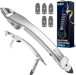 Stainless Steel Caulking Tools Kit: 4 in 1  Grout Remover Sealant Removal Scraper - Easy Caulk Finishing Smoother Applicator Set Bathroom Shower Window Kitchen Joint Tile Corner Tub Mens