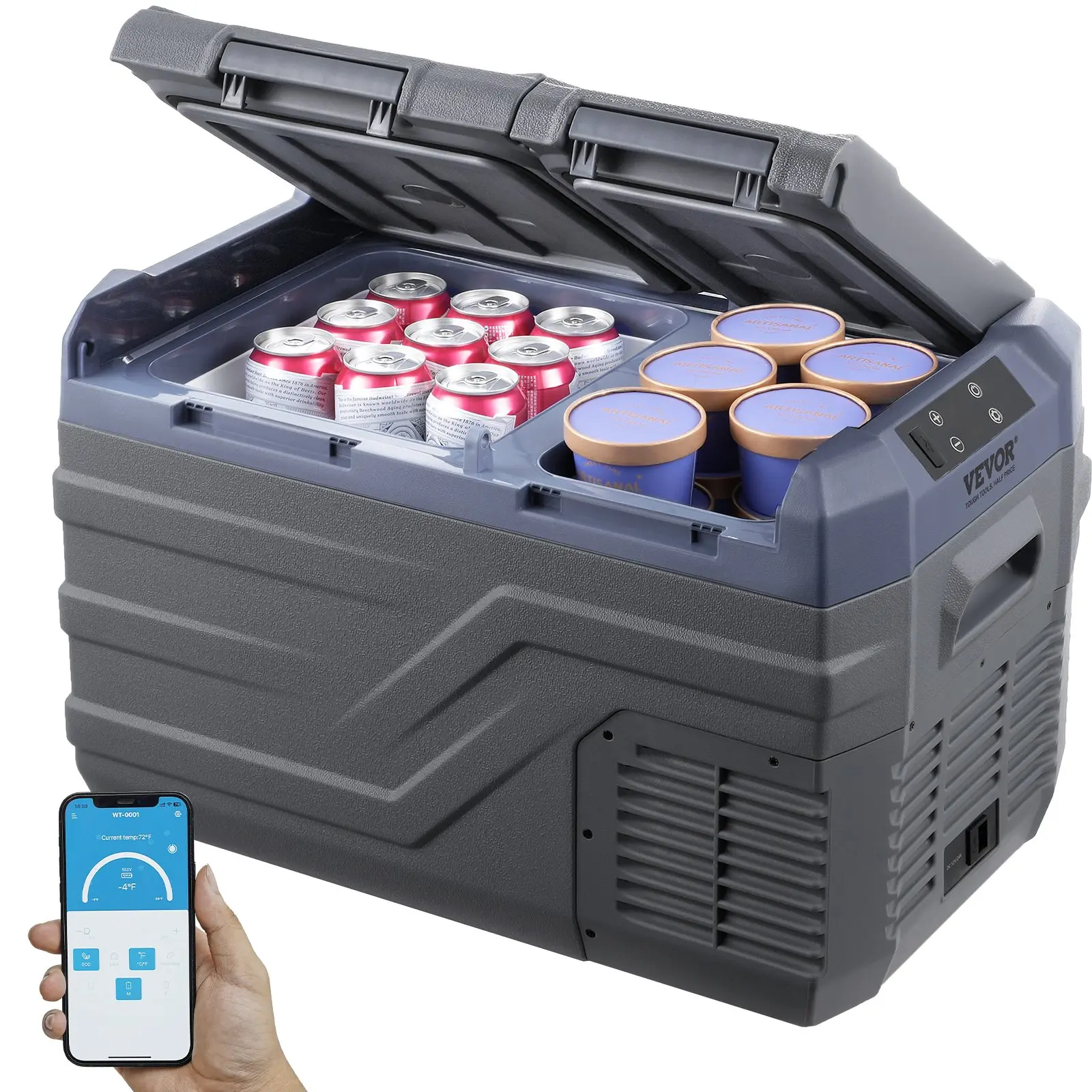 VEVOR Car Refrigerator, 12 Volt Car Refrigerator Fridge, 25 L Dual Zone Portable Freezer, -4℉-68℉ Adjustable Range, 12/24V DC and 100-240V AC Compressor Cooler for Outdoor, Camping, RV