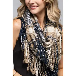 Infinity Fringe Scarf - Navy/Taupe
