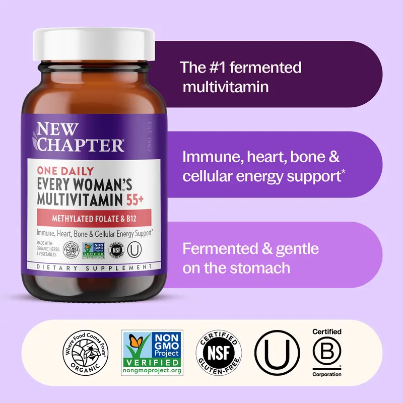 NEW CHAPTER Every Woman's One Daily Organic Multivitamin Supplement for 55+, Women's Tablet with Fermented Nutrients for Energy, Healthy Aging, Immune Support, Heart Health - 30ct
