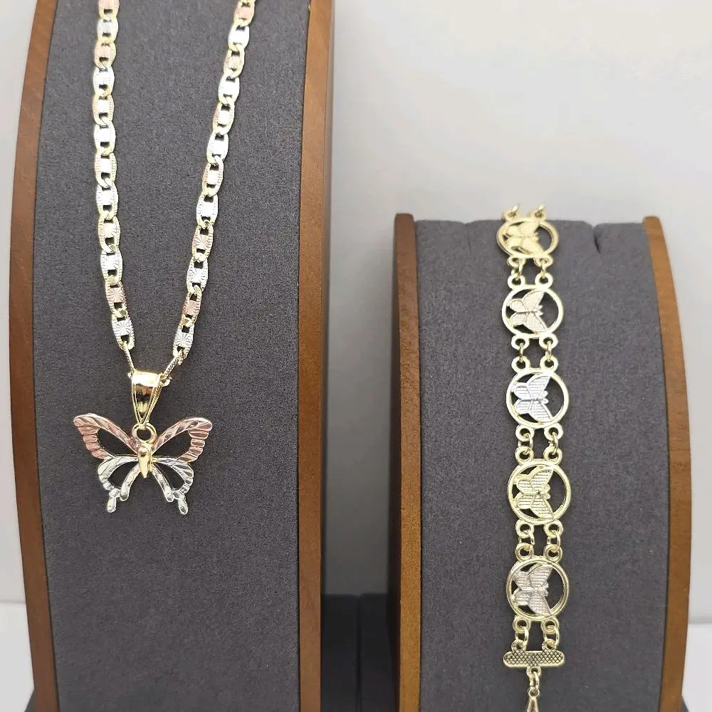 Butterflies set necklace with bracelet gold-plated three colors beautiful style GOLD-PLATED