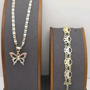 Butterflies set necklace with bracelet gold-plated three colors beautiful style GOLD-PLATED