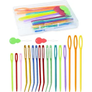 19 Pcs Yarn Needles Set, Assorted Yarn Needles Bent Tapestry Needle Weaving Needle Darning Needles Plastic Needles Large Eye Blunt Knitting Needles for Sewing Crochet 03