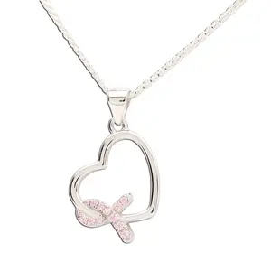 Sterling Silver Heart "Never Give up - You are Loved" Cancer Survivor and Awareness Ribbon Necklace