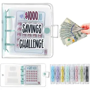 1000 Money Saving Challenge with 25 Binder Mini Savings Challenge Book with Envelopes for Budgeting Cash Planner School Class Prize Gift(Mint Green)