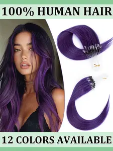 Colorful Invisible Micro Loop Real Human Hair Extension Straight Multiple Lengths 12inch/16inch/20inch Natural Loop Ring Hair 30g/pack Lightweight Pack Fancy Colors 12 Colors Available