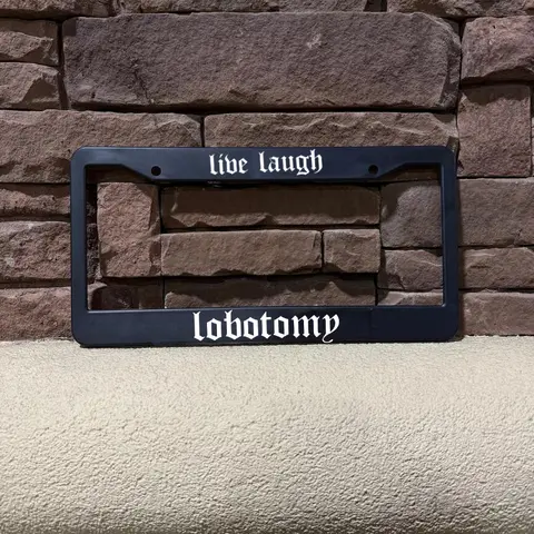 Automotive Aluminum License Plate Frame - 1-2 Pack Pre-Drilled Car Exterior Accessory, 1 in Box with Bubble Wrap Protection, Aesthetic Sublimated Ink "Live Laugh Lobotomy" Design for Personality, Cleanable with Mild Soap