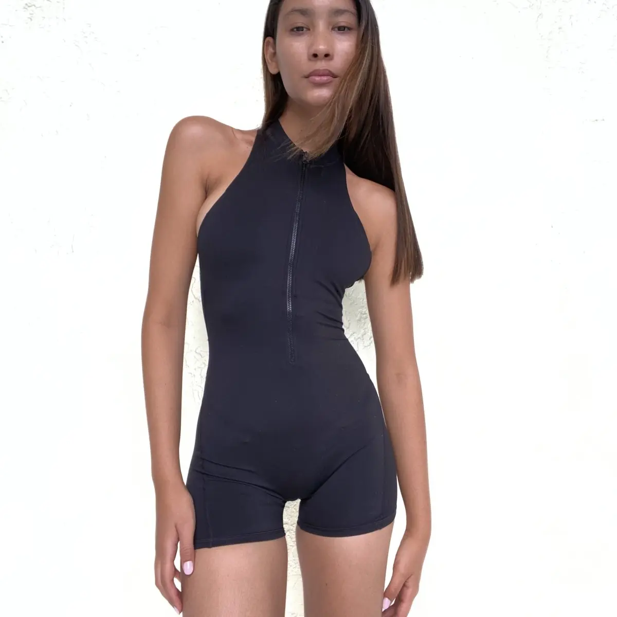Lola Zip Romper - Womenswear Essential Piece with Zipper Detail, Black Color, Versatile Design for Gym and Everyday Wear