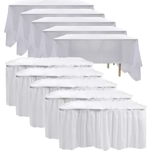 5 Pack Plastic Table Skirts for Rectangle Tables, with 5 Pack 54"x108" Blue Disposable Table Cloth Covers for Party Birthday Baby Shower