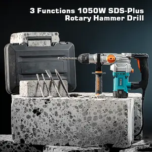 1-1/8" SDS-Plus Rotary Hammer Drill with SafetyClutch,Including 3 Drill Bits,Flat Chisel, Point Chisel Tool Kit Handle